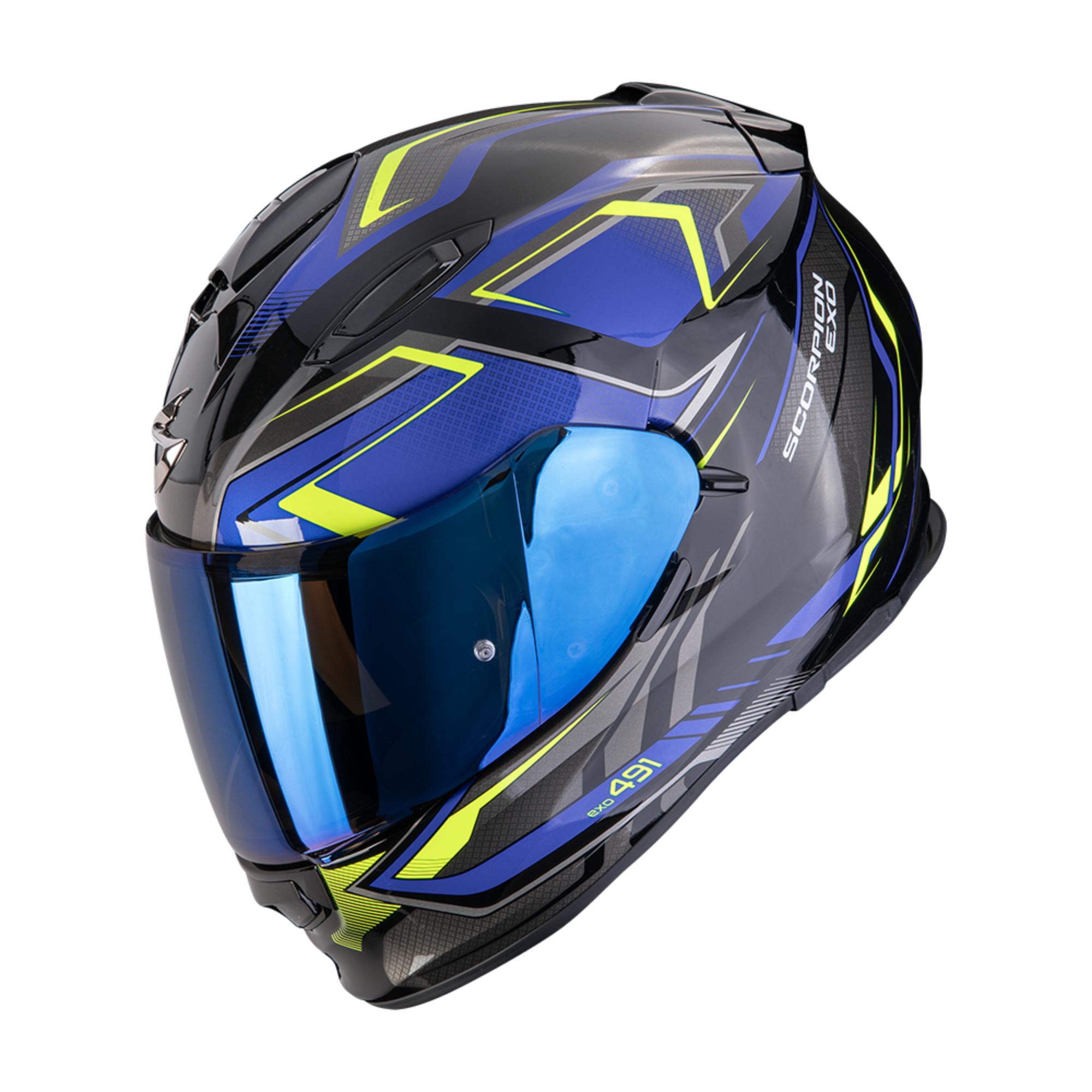 scorpion exo-491 zumo blu giallo neon casco integrale
