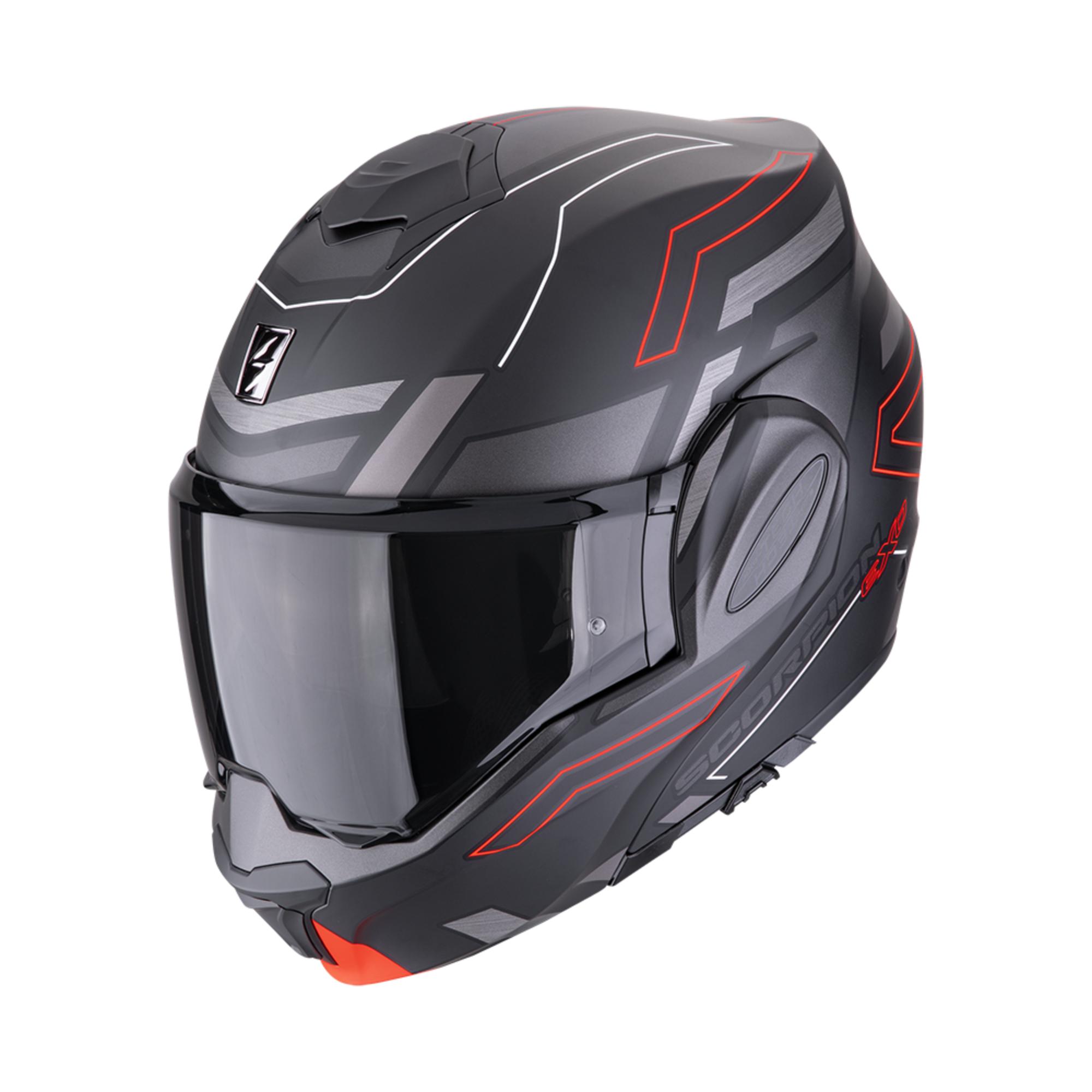 scorpion exo-tech-evo conquer nero opaco rosso casco modulare reversibile con mentoniera chiusa
