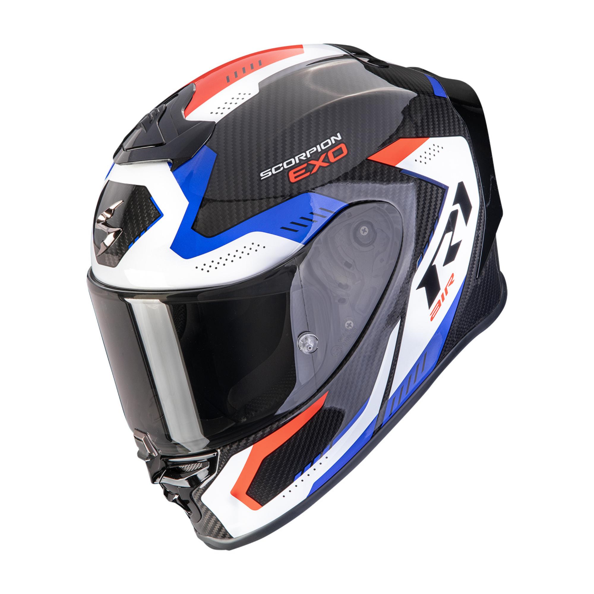 scorpion exo-r1 evo carbon propel nero-bianco-rosso-blu casco integrale in carbonio