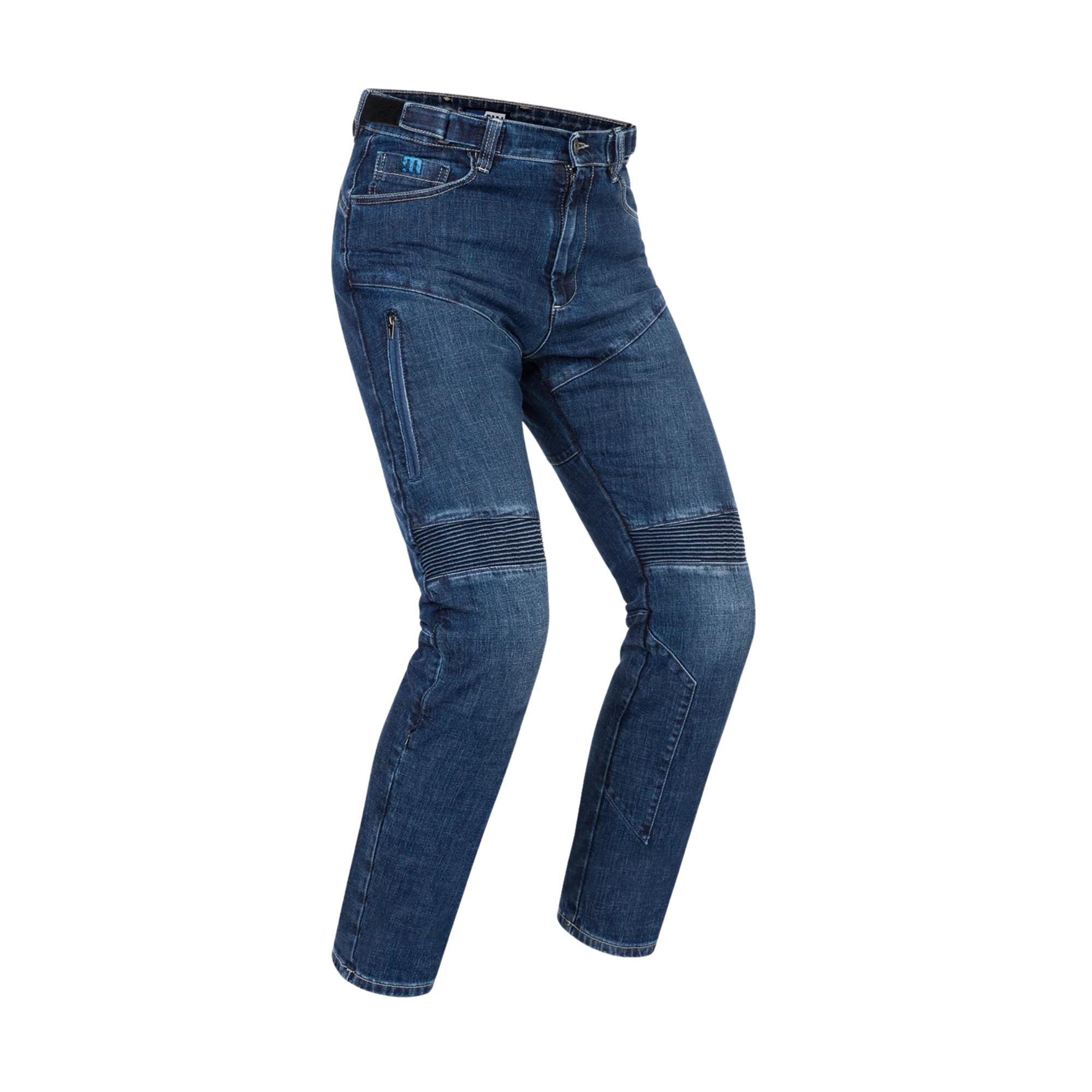jeans moto da uomo con ventilazione sulle cosce e certificato AAA PMJ Dust Blu