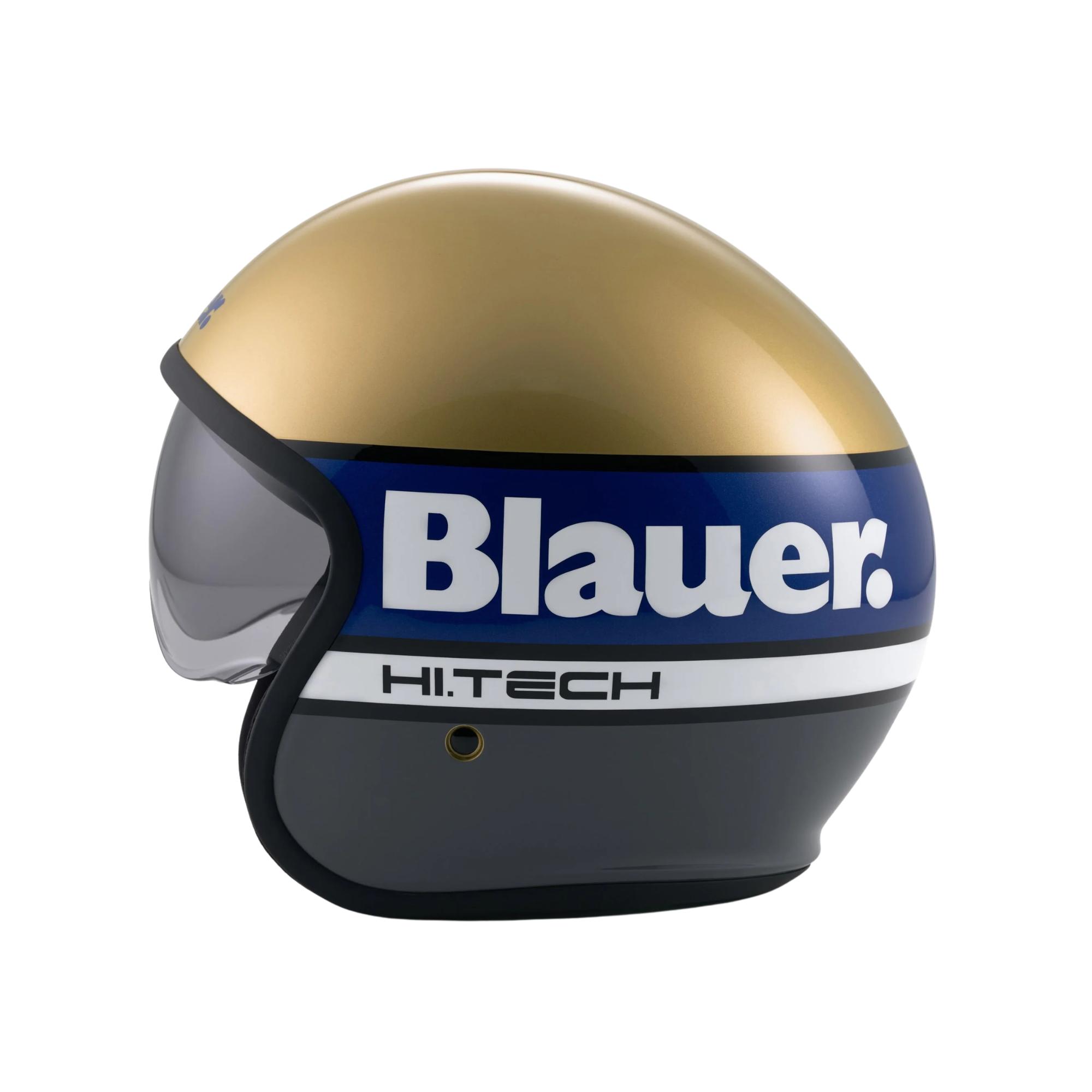 casco jet blauer pilot 4.0 oro blu lucido vista laterale